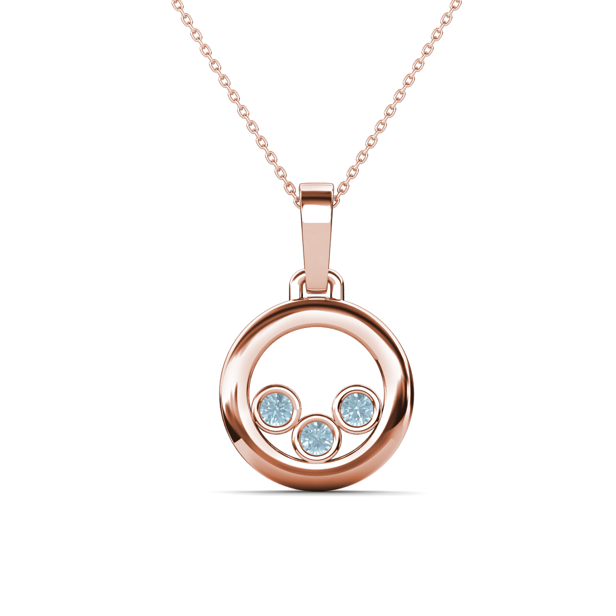 Oriya Aquamarine Open Circle Women Three Stone Pendant Necklace 